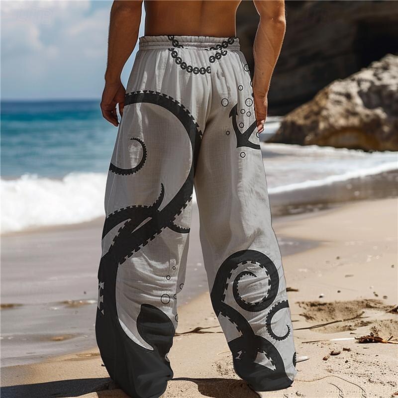 Voor heren Hawaii Octopus Broeken 3D-afdrukken Broek met rechte pijpen Medium Taille Trekkoord elastische taille Buiten Straat Feestdagen Zomer Lente Herfst Comfortabel Passend Micro-elastisch 2025 - $25.99 –P7