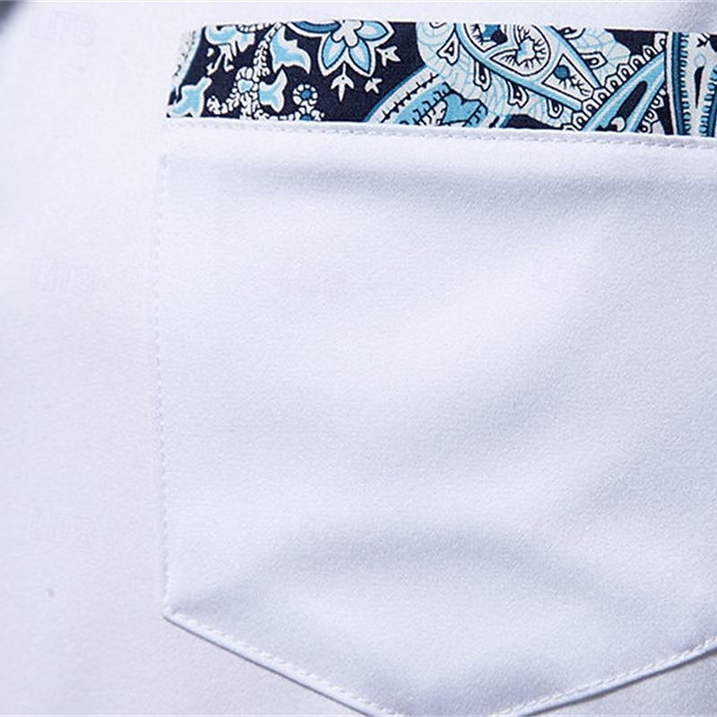 Homens Camisa Social camisa de verão Camisa casual camisa de praia camisa de colarinho camisa de botão Preto Branco Azul Marinha Manga Longa Estampado Cashemere Lapela Férias Havaiana Bolsos Roupa de 2026 por $40.99 –P1