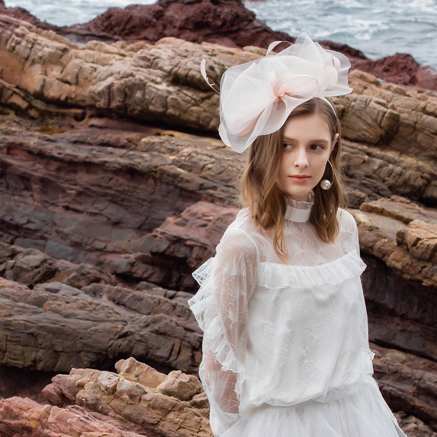 fasce cappelli copricapo tulle organza cappello floscio cappello da sole piattino cappello da sposa tea party matrimonio elegante con bowknot copricapo copricapo del 2025 a $42.99 –P14