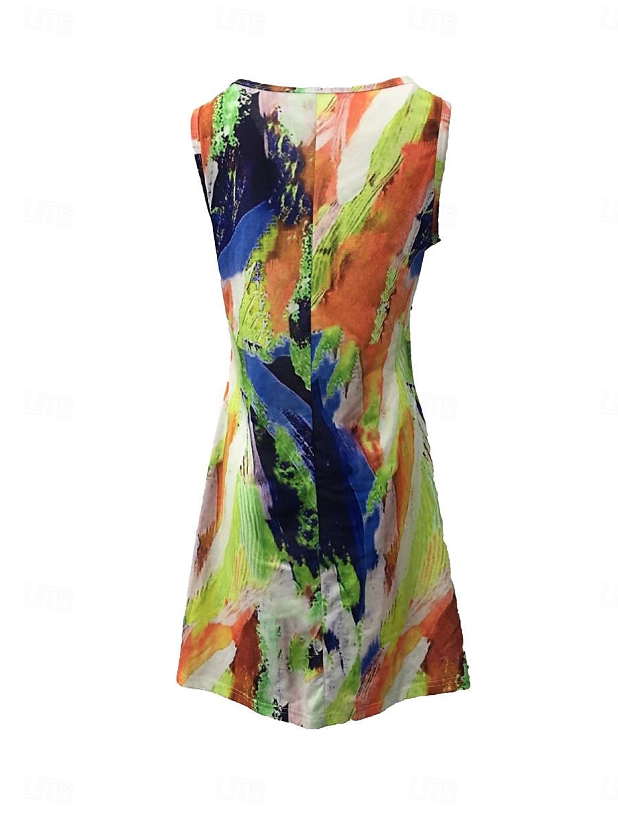 Pentru femei Rochie Mini Rochie casual Rochie Tip Maieu Rochie de vară Șic Stradă Vacanță Stradă Concediu Fit regulat graffiti Fără manșon În U Galben Roz Îmbujorat Albastru piscină Trifoi Vară 2025 - $23.99 –P6