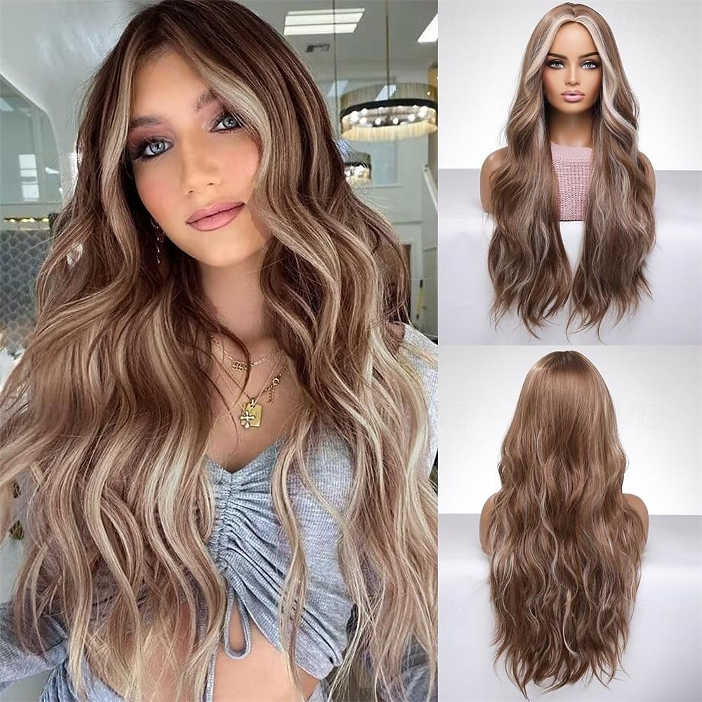 Long Ombre Blonde Brown Wavy Wigs for Women Natural Synthetic Curly Wig Heat Resistant Fiber Wigs for Daily Cosplay 2025 - $25.99 –P11