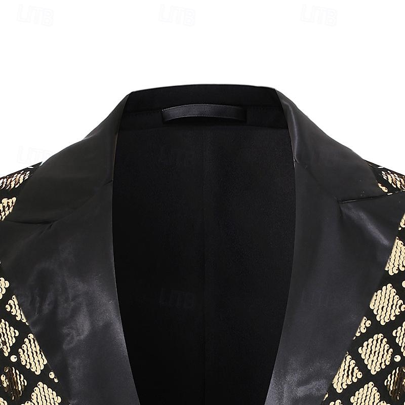 Männlich Blazer Hochzeitsfeier Party & Abend Tasche Ganzjahres Paillettenbesetzt glitzernd Hochzeit Einreihig Blazer Silber Schwarz Königliches Blau Gold 2026 - $60.99 –P9