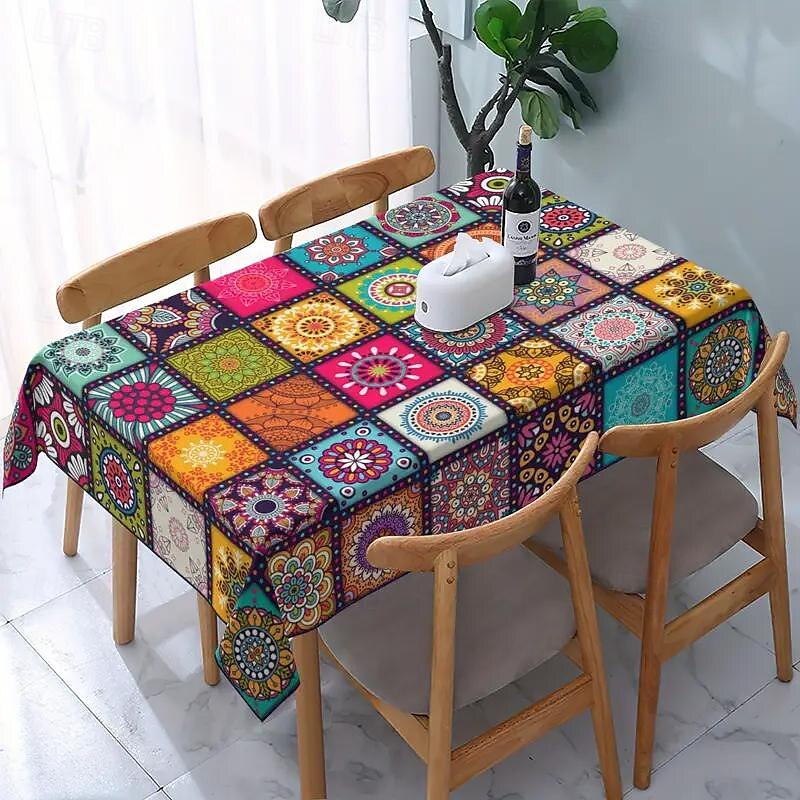 Mandala estilo boho toalha de mesa à prova d'água retangular colorido padrão geométrico toalha de mesa indiana étnica decoração de festa de feriado boêmia toalha de mesa redonda mesa de decoração de de 2025 por $11.99 –P3