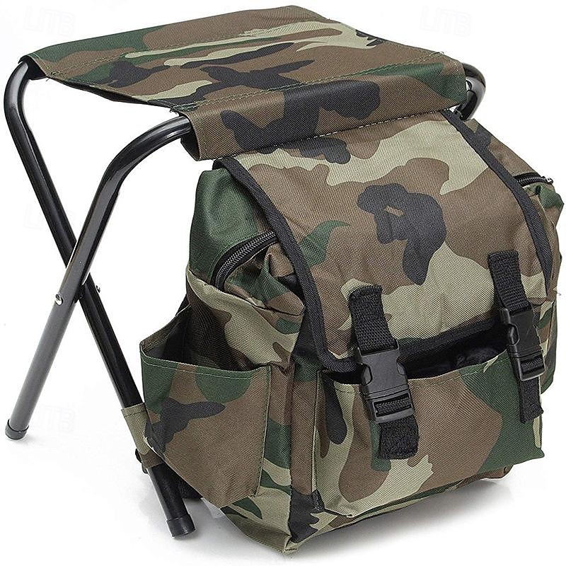 Klapp-Campingstuhl zusammenklappbarer Hocker-Rucksack Mini-Klappstuhl für den Außenbereich tragbare Sitz- und Tischtasche für Indoor-Angeln Outdoor-Reisen Wandern Strand BBQ (Tarnmuster) 2025 - $25.99 –P4