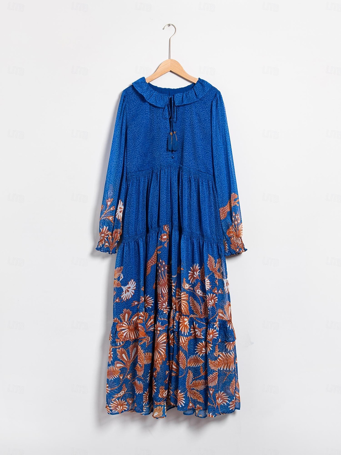 abito boho in chiffon con fiori tropicali e maniche a sbuffo del 2025 a $75.99 –P2