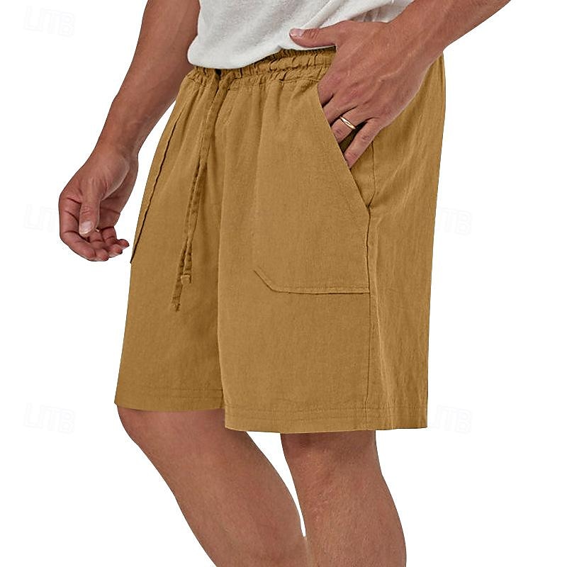 Men's Linen Shorts Summer Shorts Beach Shorts Set Pocket Drawstring Elastic Waist Plain Comfort Breathable Short Holiday Vacation Beach Hawaiian Boho Black Yellow 2025 - $34.99 –P10