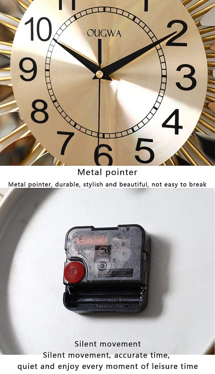 velké nástěnné hodiny kovové dekorativní 58cm tarburst nástěnné hodiny, moderní tiché nástěnné hodiny, nástroje z poloviny století satelitní kovové nástěnné hodiny, velká starburst dekorace pro 2025 - $92.99 –P7