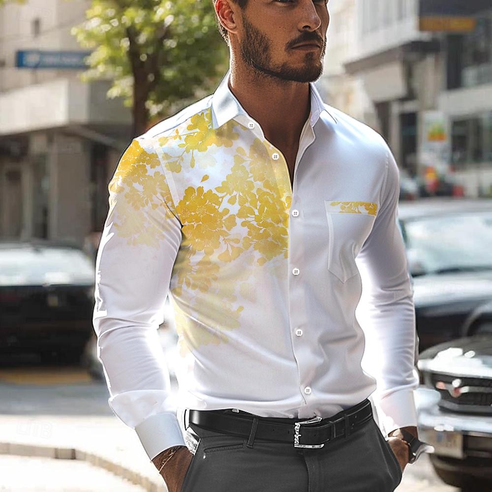 Per uomo Camicie Stampate Floreale Abbigliamento casual alla moda Abbigliamento da lavoro Blu Giallo Manica Lunga Collo ripiegato Primavera & Estate Abbigliamento Tasca del 2026 a $28.99 –P5
