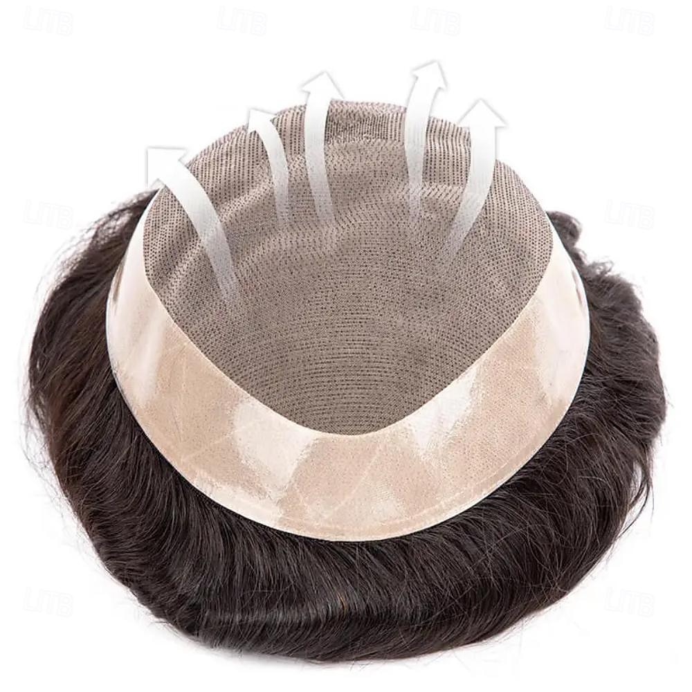 toupee mono urosperuukki miesten peruukki 100% luonnolliset hiukset kestävä miesten hiusproteesi toupee miehille 6 hiusten korvausjärjestelmä miehille 6x8 7x9 8x10 2025 - $164.99 –P3