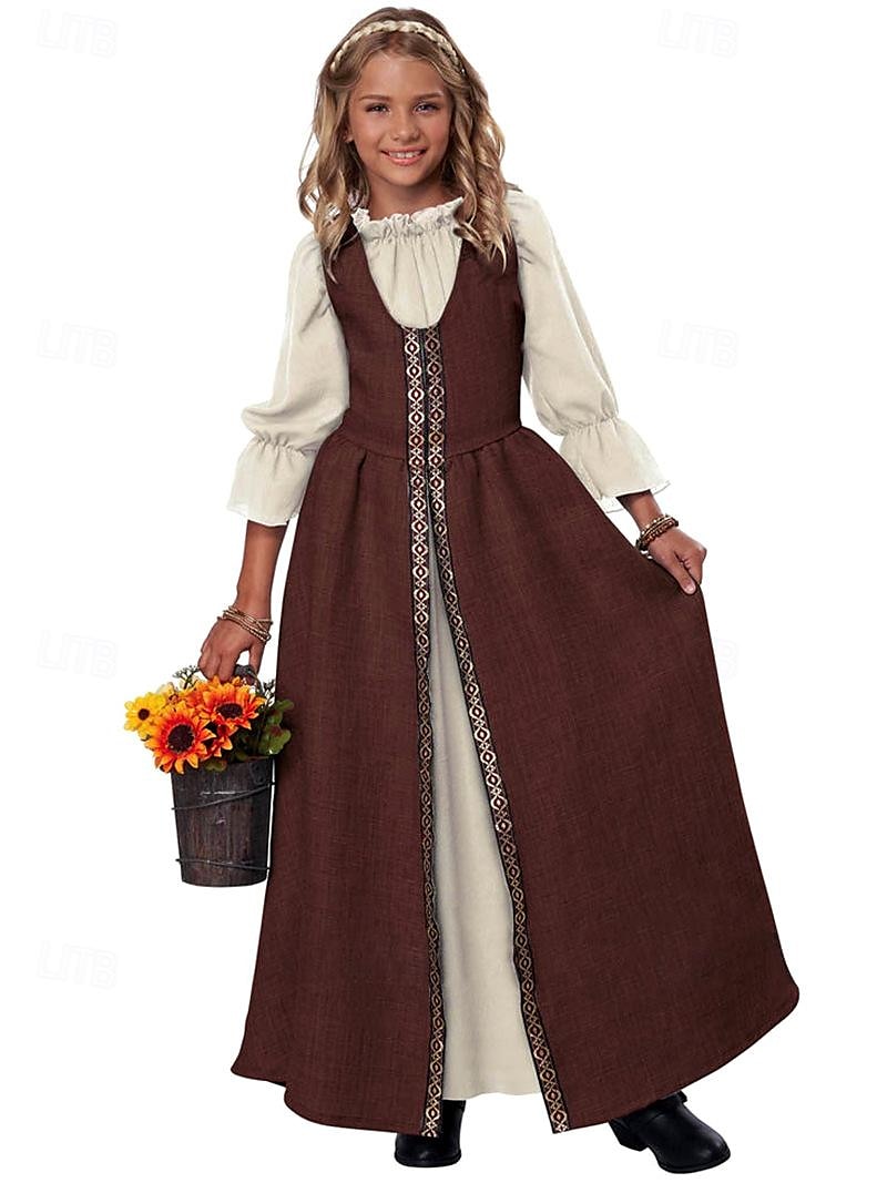 Retro Středověké Renesanční Šaty Ren Faire Viking irština Barevné bloky Dívčí Keltské předvečer Všech svatých Plesová maškaráda předvečer Všech svatých Večírek Dětské Šaty 2025 - $33.99 –P1
