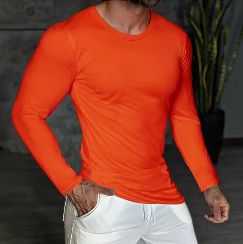 Herren T Shirt T-Shirt Langarm V Ausschnitt Frühling & Herbst Einfach Mode Designer Basic Urlaub Straße Ausgehen Schwarz Blau Orange Top T-Shirt für Herren 2025 - $13.49 –P4