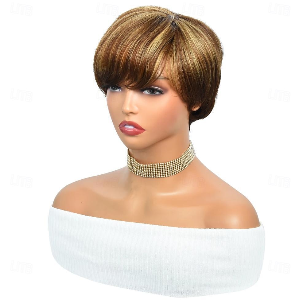 highlight 4/27 ombre pixie parrucche dei capelli umani diritto brasiliano nessuna parrucche anteriori in pizzo capelli umani parrucche caschetto corto per donne nere capelli umani veri colorati ombre del 2025 a $58.99 –P3