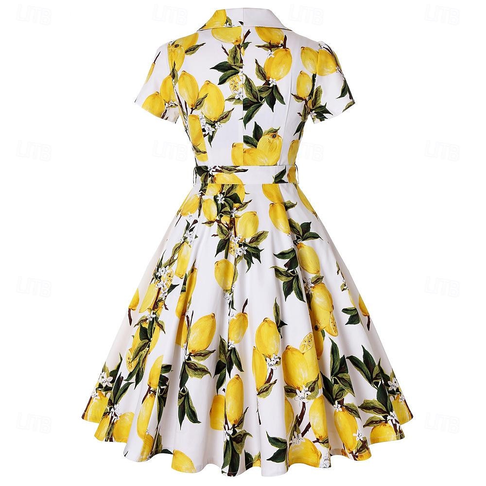 retro vintage 1950-es évek vakációs ruha flare ruha női jelmez vintage cosplay alkalmi mindennapi rövid ujjú ruha maskara 2025 - $53.99 –P13