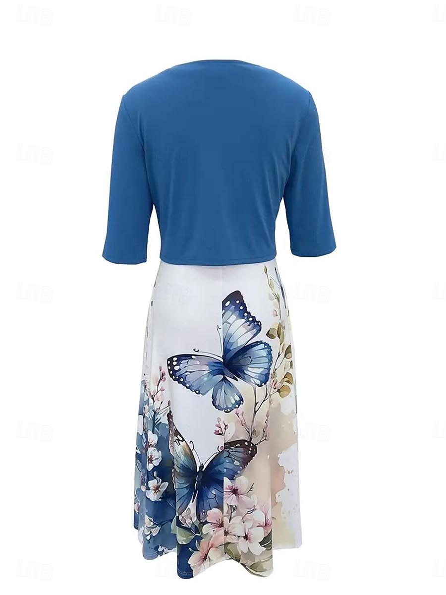 Pentru femei Set de rochii Rochie casual Rochie leagăn Rochie imprimata Modă Modern Floral Imprimeu Rochii Midi Manșon Jumate În V În aer liber Dată Alb Albastru regal Albastru piscină Vară Fit 2025 - $38.99 –P15