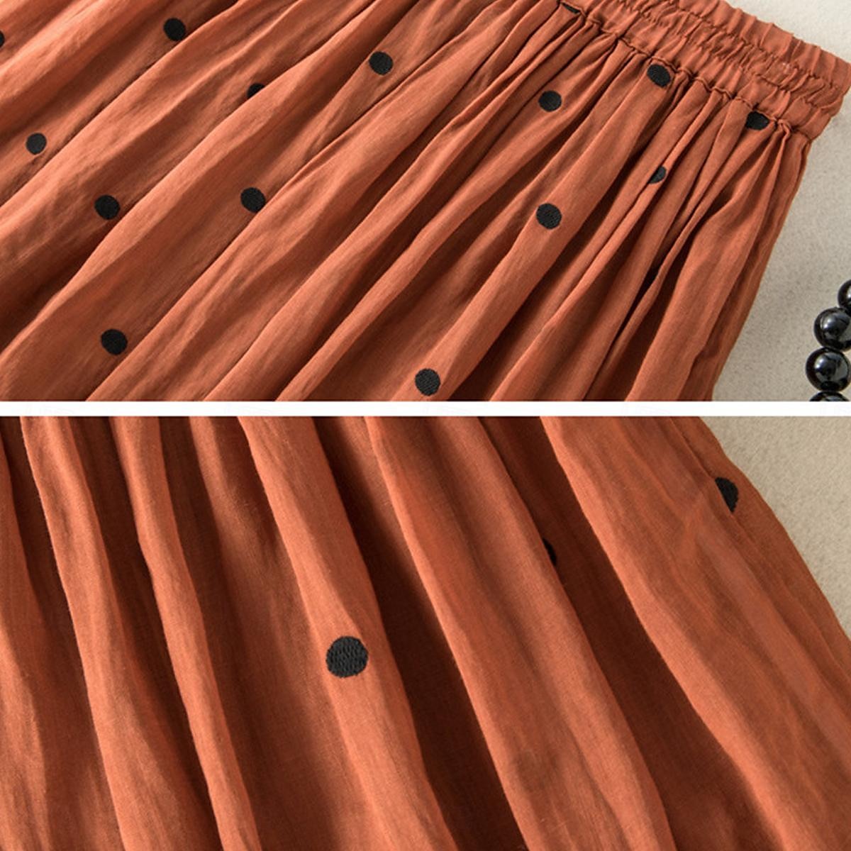 Femme Jupe Trapèze Mode Décontractées Maxi Taille haute Jupes Pois Imprimer Casual Quotidien Fin de semaine Jaune bleu marine Marron Vert Eté Coton et lin de 2025 ? $46.99 –P7