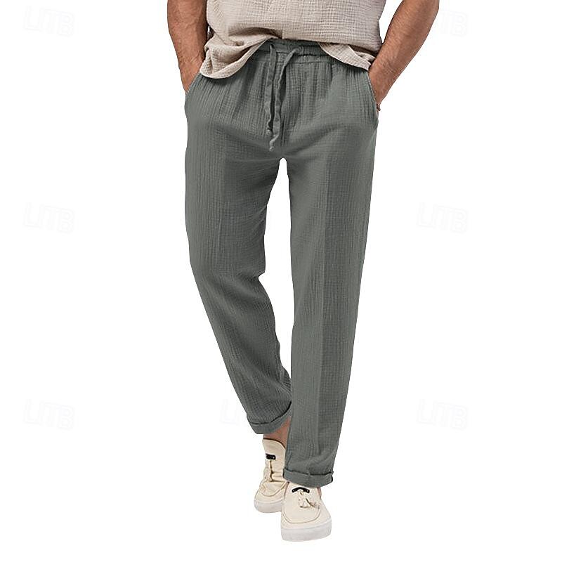 Pánské Kalhoty Plážové šortky Kalhoty pro volný čas Kalhoty Seersucker Šňůrky Elastický pas Straight-Leg Bez vzoru Pohodlné Prodyšné Denní Dovolená Streetwear Módní Na běžné nošení Černá Bílá 2025 - $20.99 –P14