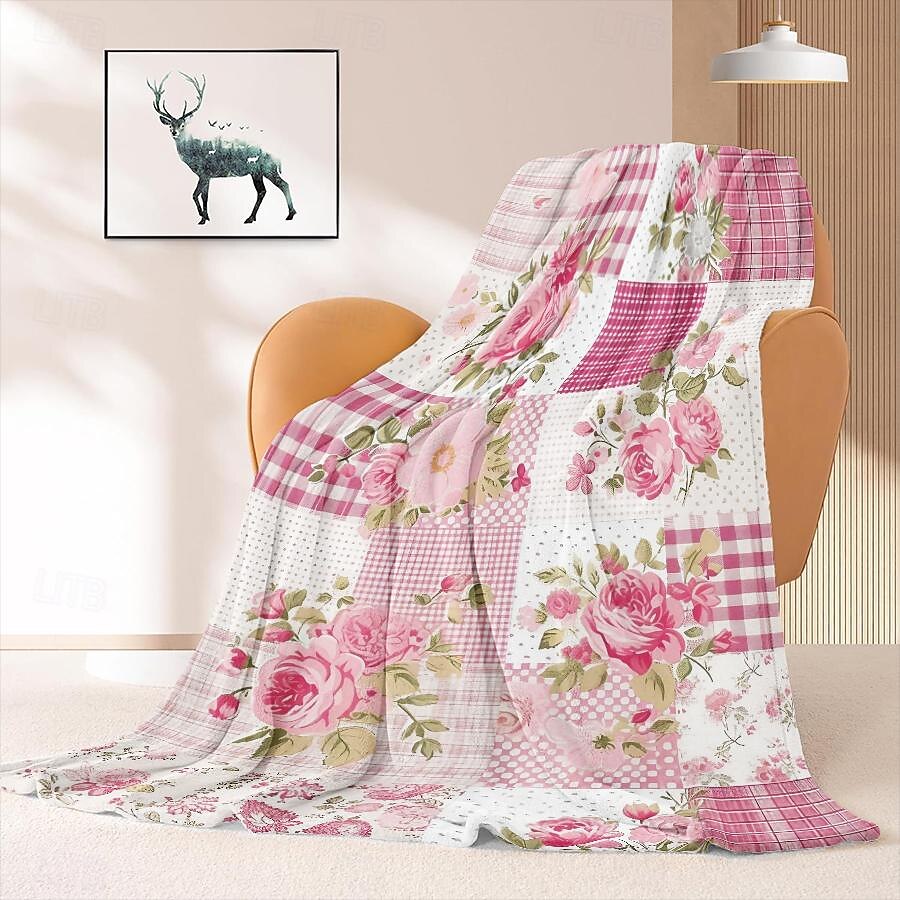 Couverture à motif patchwork en flanelle, grande couverture chaude pour toutes les saisons, cadeaux de 2025 ? $18.99 –P8