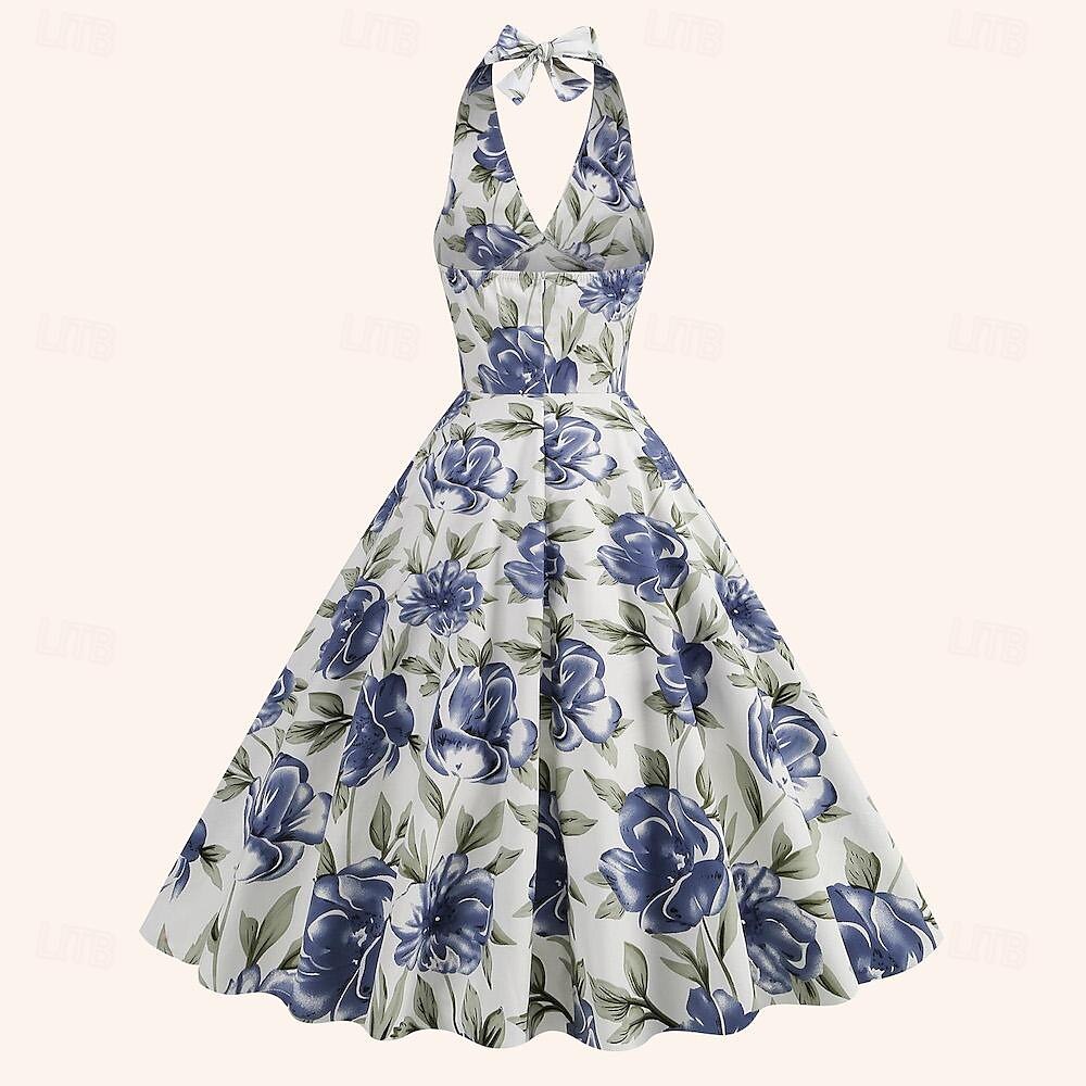 Retro Vintage 1950er Träger Midlänge Flapper Kleid Kleid Swing-Kleid Blumen Damen Maskerade Maskerade Date Junggesellinnenabschiedsparty Erwachsene Kleid Abschlussballkleider Frühling & Sommer 2025 - $38.99 –P3