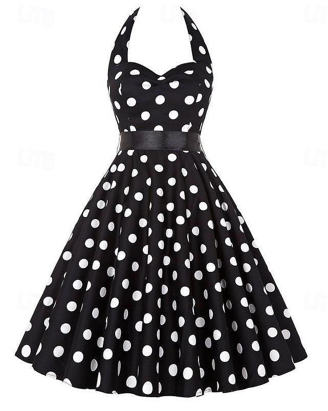 Vestido de bolinhas retro vintage conjuntos de Grease dos anos 1950 vestido estilo A vestido de balançar traje de fantasia de bolinhas carnaval de Halloween baile de máscaras uso diário casual de 2026 por $26.99 –P1