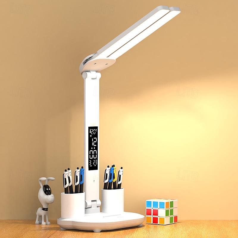 Lámpara de escritorio LED plegable táctil recargable con reloj digital 2025 - $47.99 –P5