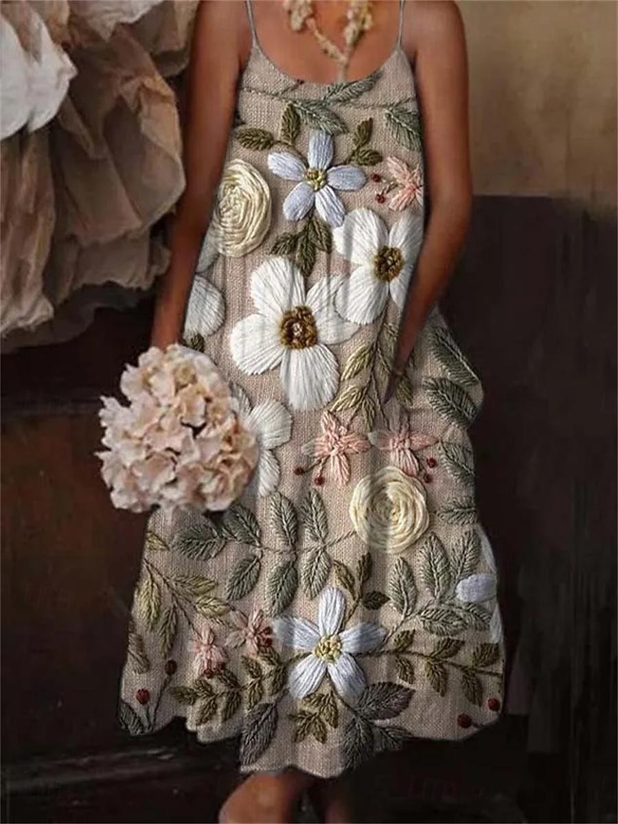 kvinnors boho maxi klänning spaghetti rem lapptäcke geometriska blommönster casual strand solklänning flerfärgad fri storlek vår sommar kläder 2025 - $41.99 –P1