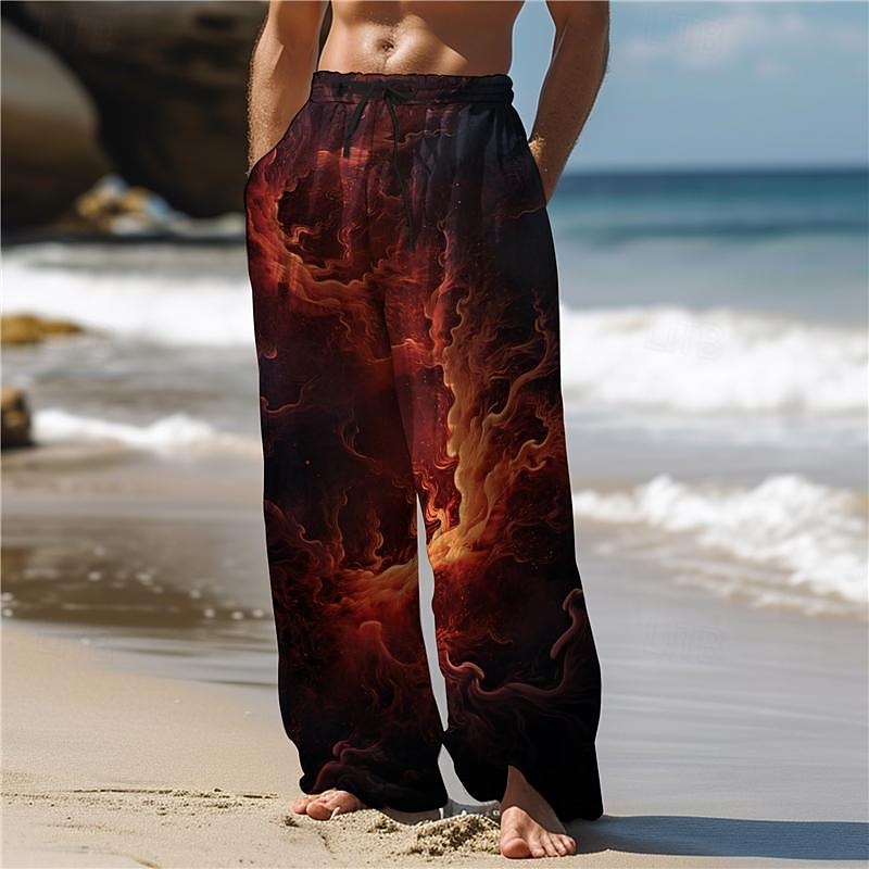 Herre Hawaiisk 3D Print Bukser 3D-utskrift Bukser med rett ben Medium Midje Elastisk midje med snøring utendørs Gate Ferie Sommer Vår Høst Komfortabel form Mikroelastisk 2025 - $25.99 –P1