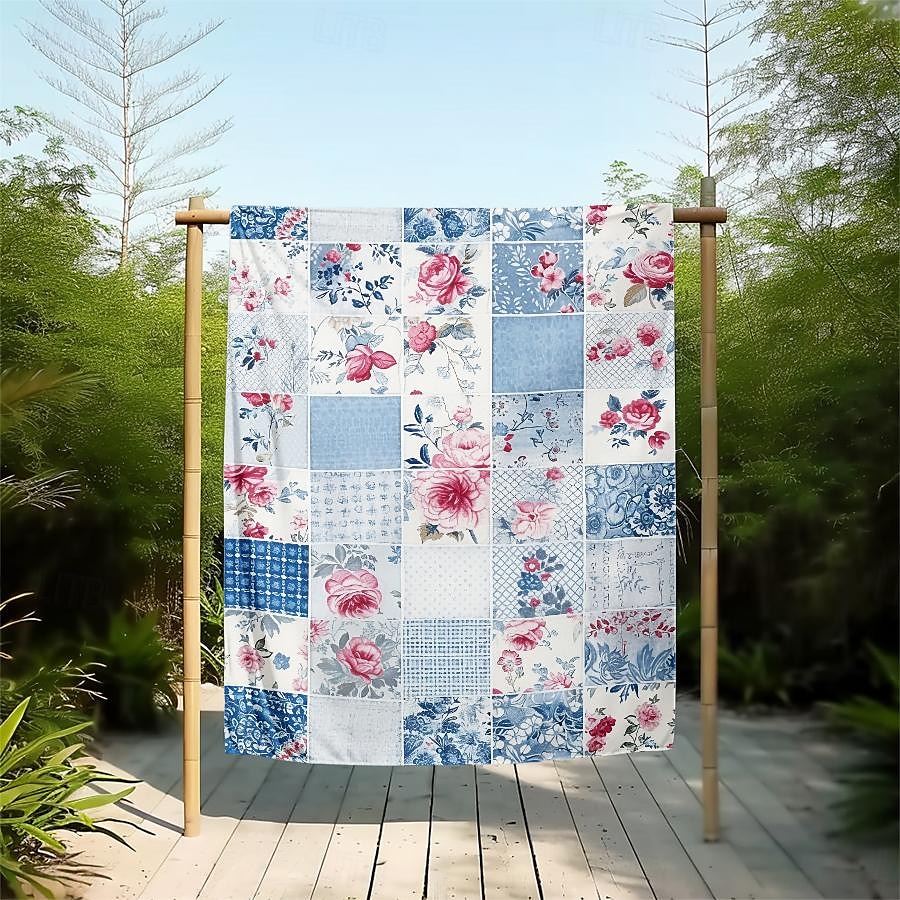 Couverture à motif patchwork en flanelle, grande couverture chaude pour toutes les saisons, cadeaux de 2025 ? $18.99 –P17