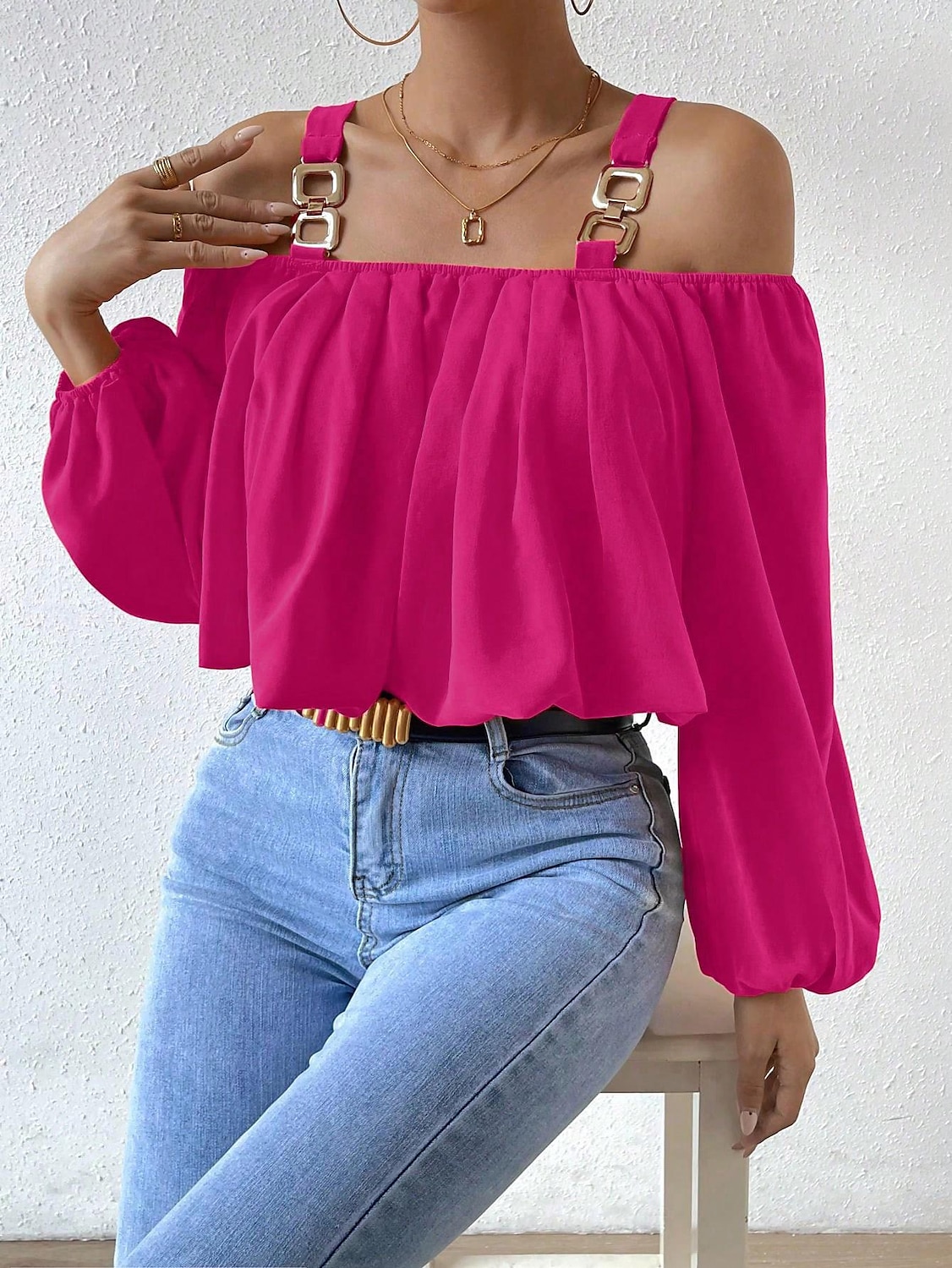 Hemd Bluse Damen Rosa Glatt Kalte Schulter Strasse Täglich Modisch Schulterfrei Regular Fit S 2025 - $32.99 –P3
