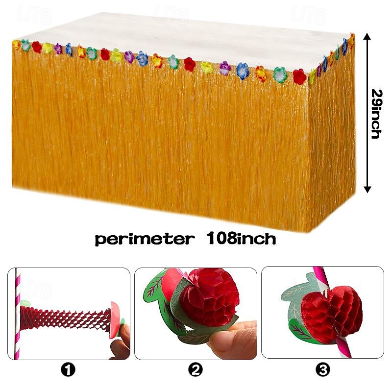 Party Hawaiian tassel table skirt paper straw turtle back leaf hibiscus flower 10PCS wreath combination set 2025 - $42.99 –P2