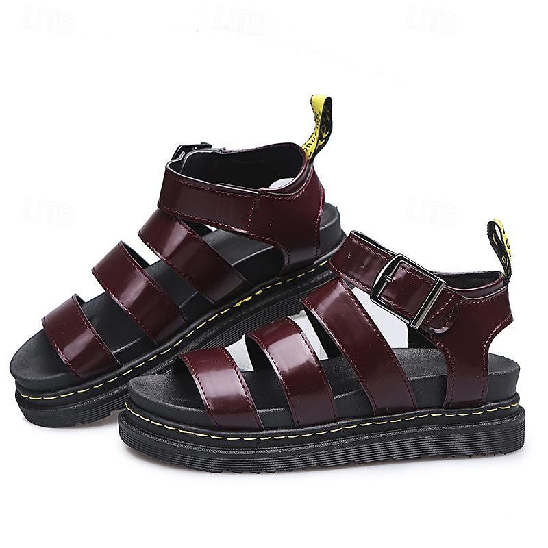 Femme Sandales Chaussures romaines Sandales de pêcheur Extérieur du quotidien Talon Plat Bout ouvert Décontractées Minimalisme Faux Cuir Vin Noir Blanche de 2025 ? $34.99 –P3
