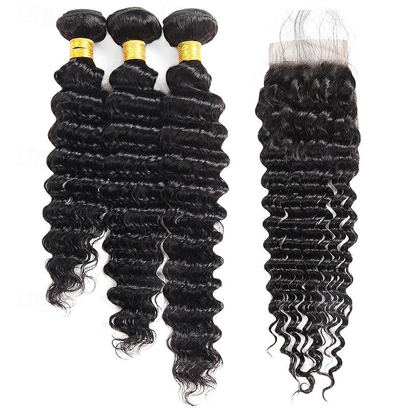 ishow capelli onda profonda fasci di capelli umani con chiusura frontale hd estensione del tessuto dei capelli brasiliani del merletto fasci di capelli 3/4 fasci di capelli con chiusura del 2025 a $217.19 –P5