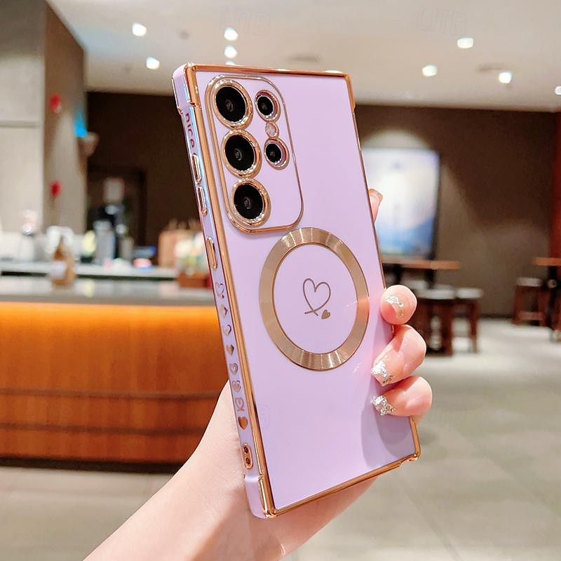 telefono Custodia Per Samsung Galaxy S24 S23 S22 S21 Ultra Plus S25 Ultra Per retro Supporta la ricarica wireless Resistente agli urti Con cuori TPU Placcatura del 2025 a $13.99 –P12