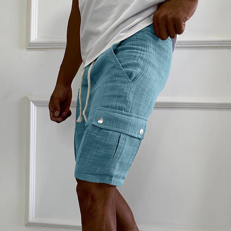 Homme Short Cargo Short Cordon Taille elastique Multi poche Plein Vestimentaire Court Extérieur du quotidien Sortie Mode Classique Noir Jaune de 2025 ? $27.99 –P9
