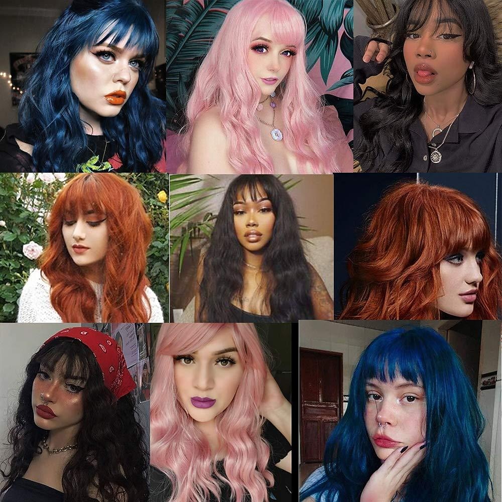 perucă albastră cu breton perucă albastră lungă ondulată cu breton de aer peruci sintetice pentru femei peruci ondulate pentru petrecerea zilnică cosplay peruci de carnaval de 24 inch 2025 - $18.49 –P4