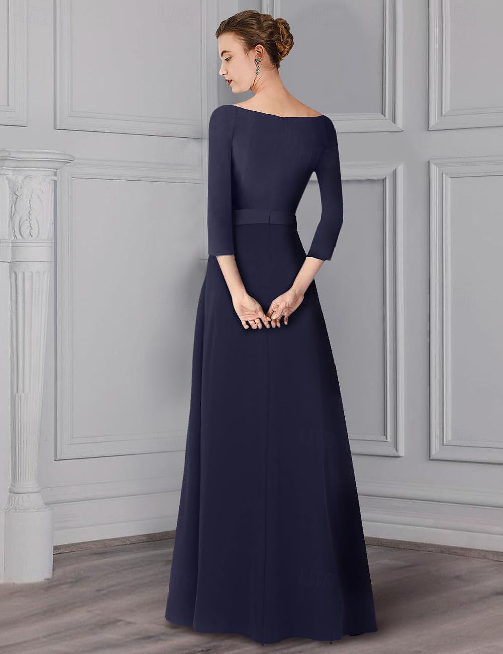 Twee-delige Jumpsuit  Pantalon Moeder van de Bruid Formeel Bruiloft Gast Elegante Afneembare V-Hals Vloerlengte Satijn 3/4 Lengte Mouw Met Riem  Ribbon 2025 gratis maatwerk 2025 - GBP £169 –P2