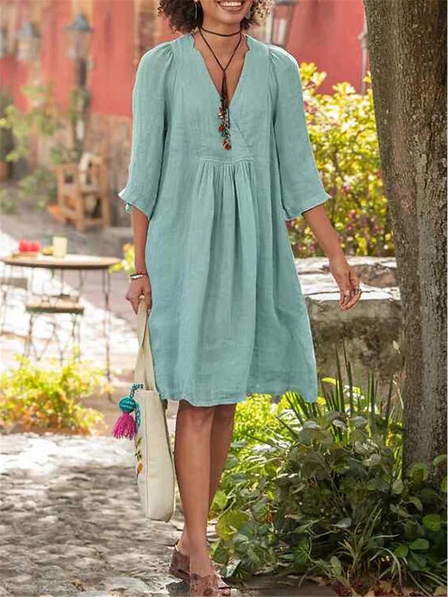 Damen Grün Sommer Frühling Minikleid Leinen-inspirierte Kleider Freizeitkleid Basic Modern Täglich Wochenende Lässiger Schnitt Einfach V Ausschnitt 2025 - $36.99 –P2