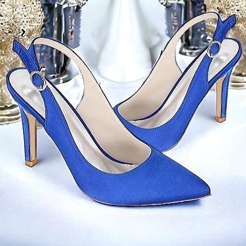 Dame bryllup sko Slingback Brudesko Spenne Stiletthæl Spisstå Basispumps Sateng Hvit Krystall Sølv 2026 - $64.99 –P2