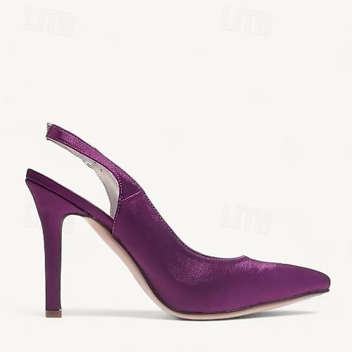 Dame bryllup sko Slingback Brudesko Spenne Stiletthæl Spisstå Basispumps Sateng Hvit Krystall Sølv 2026 - $64.99 –P4