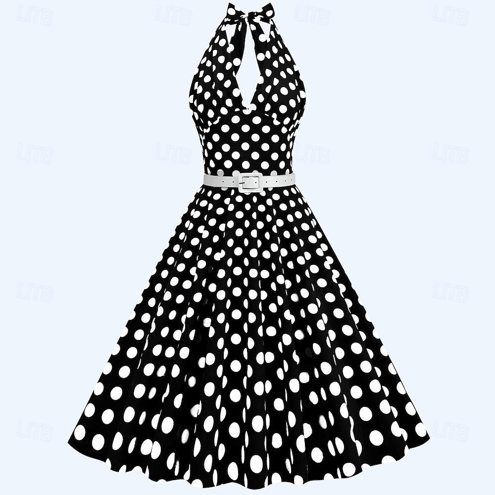 Retro Vintage 1950-tals Grease Outfits Rockabilly Klänning A-linje Klänning Sväng Klänning Prickiga Finstilt Klänning Kvinno Halloween Karneval Maskerad Dagligt Slitage Vuxnas Klänning 2026 - $35.99 –P7