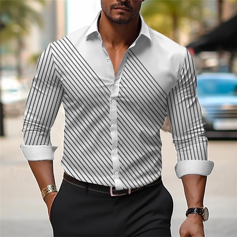 Voor heren Overhemd Bedrukte overhemden Streep Buiten Draag naar het werk Grijs + Paars IJzer Grijs Geel Rood Lange mouw Strijkijzer Lente zomer Kleding Afdrukken 2025 - $26.99 –P18