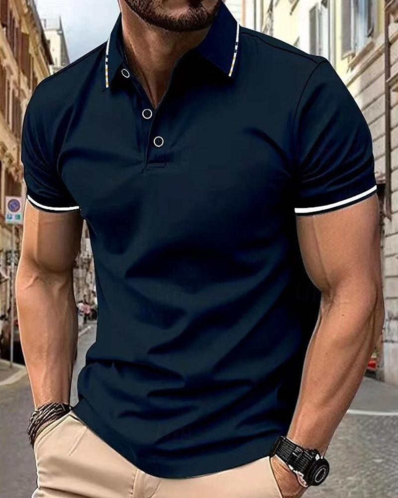 Men's Golf Shirt Golf Polo Work Casual Lapel Short Sleeve Basic Modern Color Block Patchwork Button Spring & Summer Regular Fit Wine Lake Blue Black White Pink Navy Blue Golf Shirt 2025 - $13.99 –P8