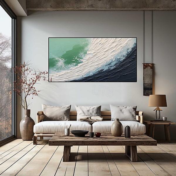 handgemaltes abstraktes, minimalistisches Strand-Acrylgemälde auf Leinwand, handgefertigt, große Wandkunst, Textur, Ozeanwellengemälde, individuelles Wabi-Sabi-Gemälde, Wanddekoration 2025 - $116.99 –P5