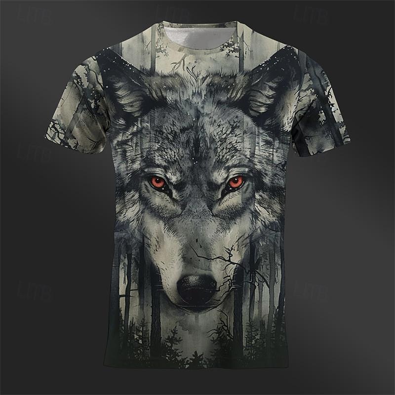Voor heren Grafisch dier Wolf T-shirt Korte mouw T-shirt 3D-afdrukken Strakke ronde hals Overhemd Ontwerper Retro vintage Casual Buitensporten Feestdagen Uitgaan Khaki Donkergrijs Grijs Lente zomer 2026 - $19.49 –P5