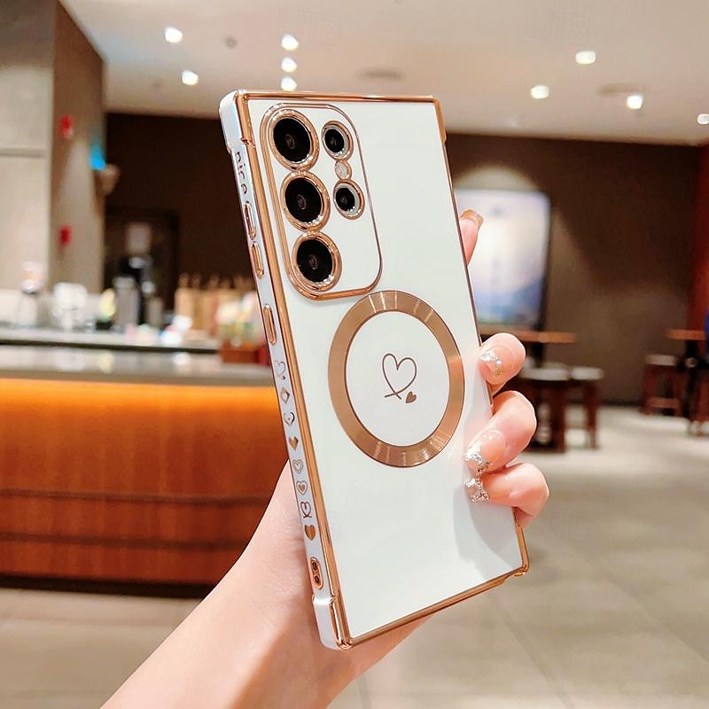 telefono Custodia Per Samsung Galaxy S24 S23 S22 S21 Ultra Plus S25 Ultra Per retro Supporta la ricarica wireless Resistente agli urti Con cuori TPU Placcatura del 2025 a $13.99 –P10