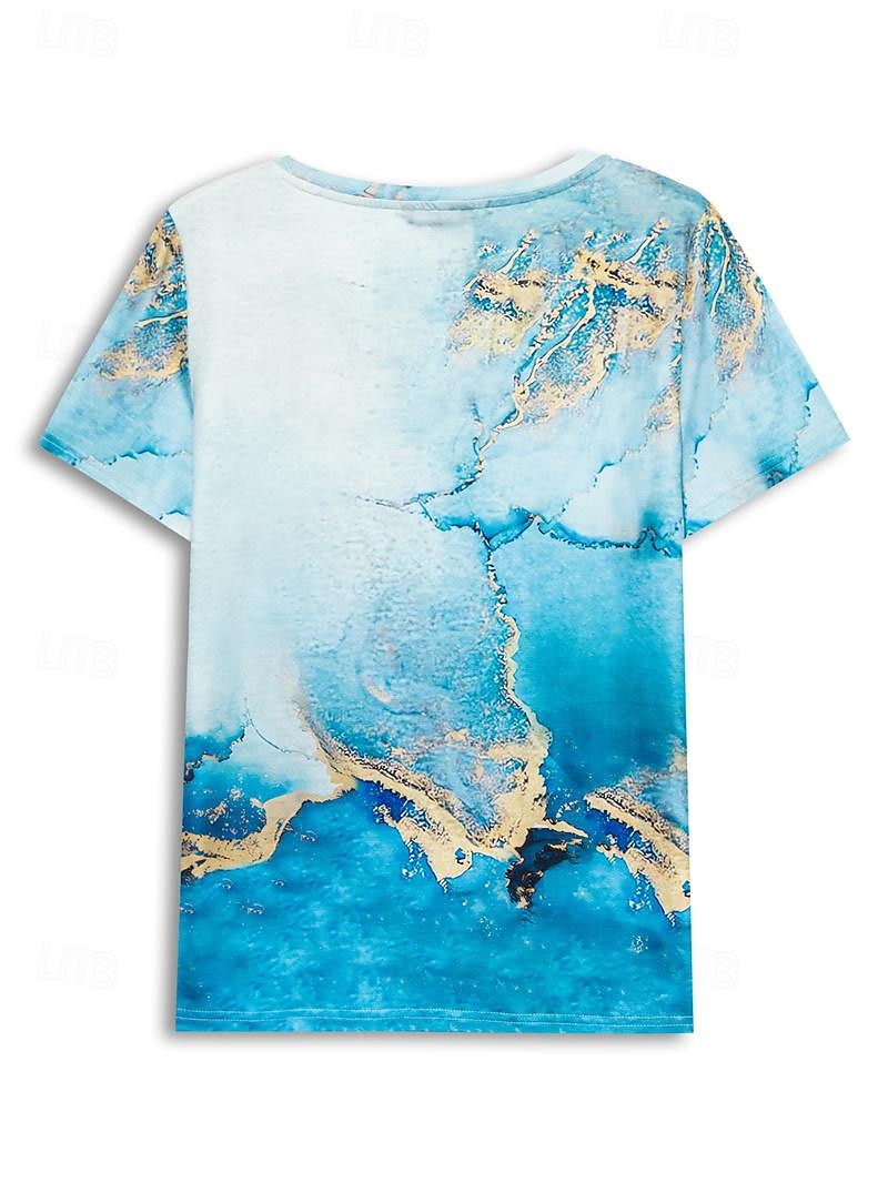 t-shirt basique fluo pour femme&hauts à manches courtes à imprimé abstrait lumineux, col en V, quotidien, week-end, jaune, bleu, or, bleu clair de 2025 ? $21.99 –P11