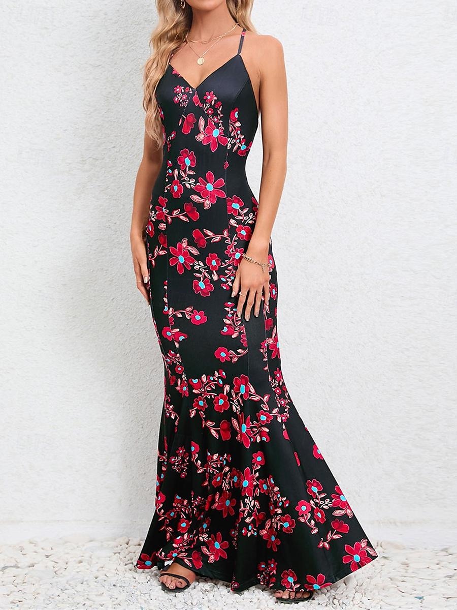 Damen Freizeitkleid Etuikleid Unterkleid Blumen rückenfrei Print Rollkragen langes Kleid Maxikleid sexy Urlaub ärmellos Sommer 2025 - $41.99 –P10