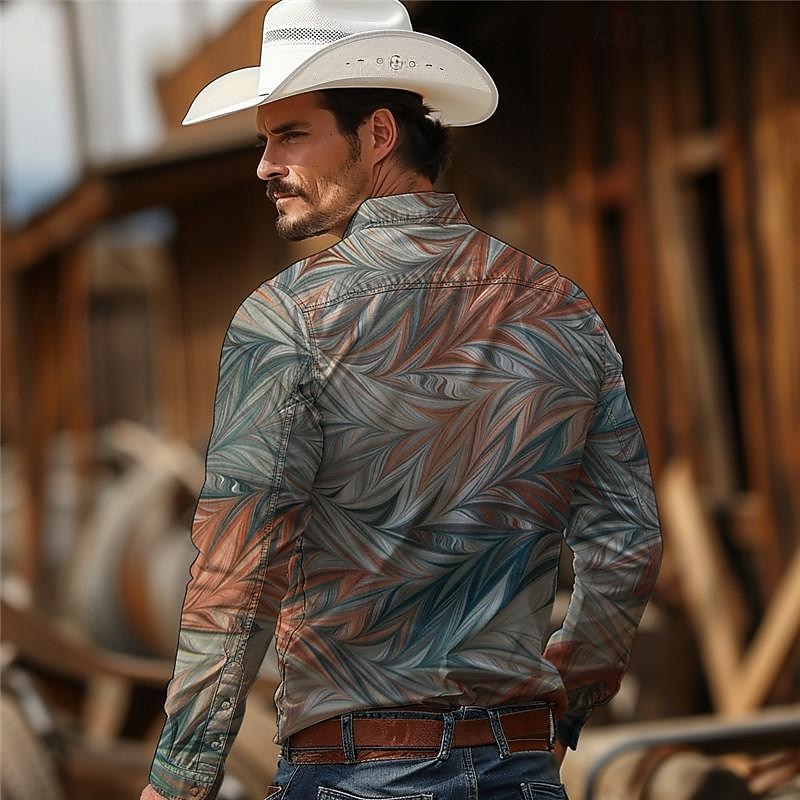 Per uomo Geometria Camicia Western Camicia da cowboy Manica Lunga Vintage Stile Western Tribale All'aperto Vacanza Corsa di Cavalli Primavera & Estate Collo ripiegato Stampato Bottonato Borgogna Blu del 2026 a $35.99 –P2