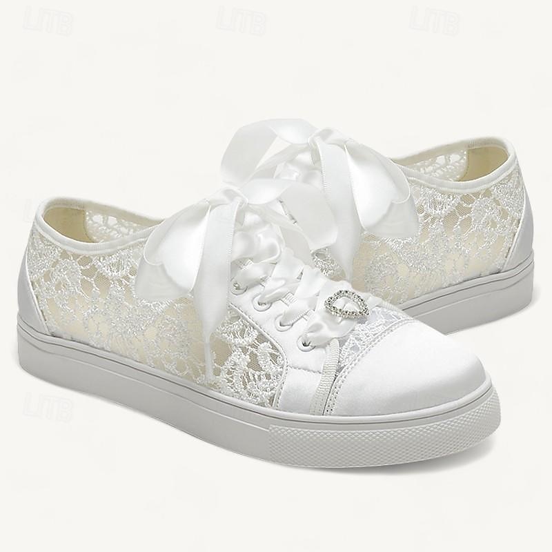 scarpe da sposa in pizzo da donna per matrimoni all'aperto e in giardino – comode scarpe da sposa con lacci a nastro del 2026 a $79.99 –P3