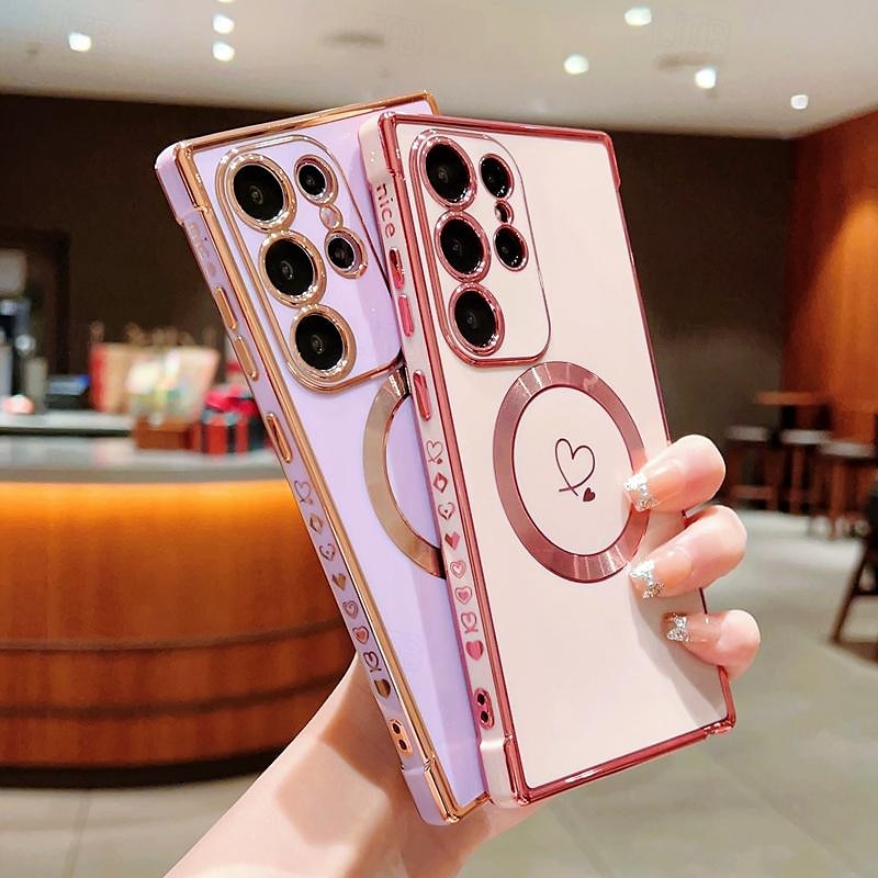 telefono Custodia Per Samsung Galaxy S24 S23 S22 S21 Ultra Plus S25 Ultra Per retro Supporta la ricarica wireless Resistente agli urti Con cuori TPU Placcatura del 2025 a $13.99 –P8