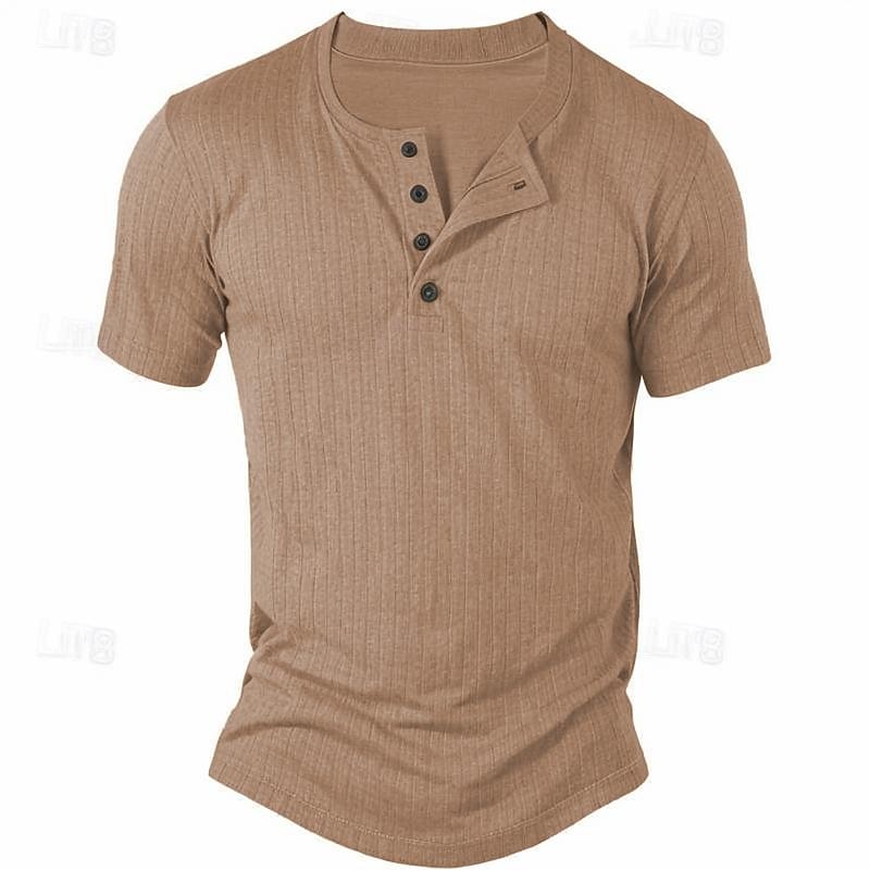 Férfi Henley ing Bordás kötött póló Tee Top Színes Pit Strip Henley Utca Vakáció Rövid ujjú Kollázs Zseb Ruházat Divat Dizájn Alap 2025 - $17.99 –P1